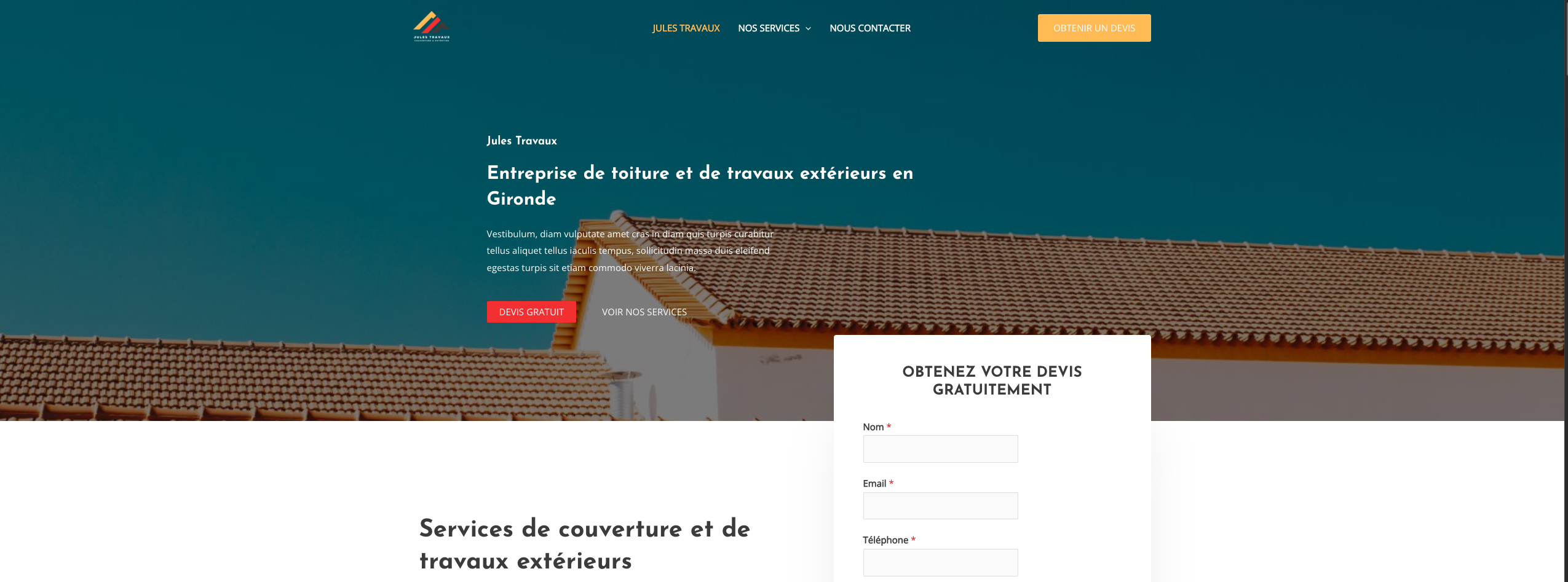 Jules Travaux entreprise de couverture, d'installation de charpente et couverture, de nettoyage de toiture et de réparation de toit, fuite et tuile en Gr-ironde basé à Coutras ptout proche de Libourne et Bordeaux