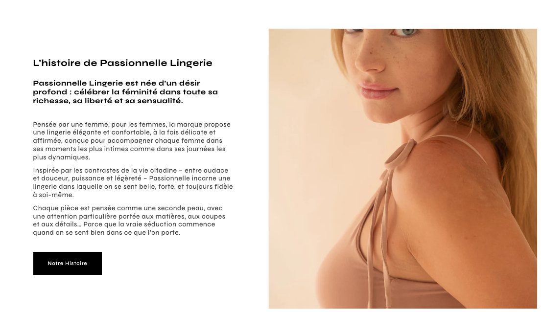 Passionnelle Lingerie marque de lingerie et maillots de bains, création de site et accompagnement marketing digital : SEO, mailing marketing, mailing automatisé, tunnel de vente